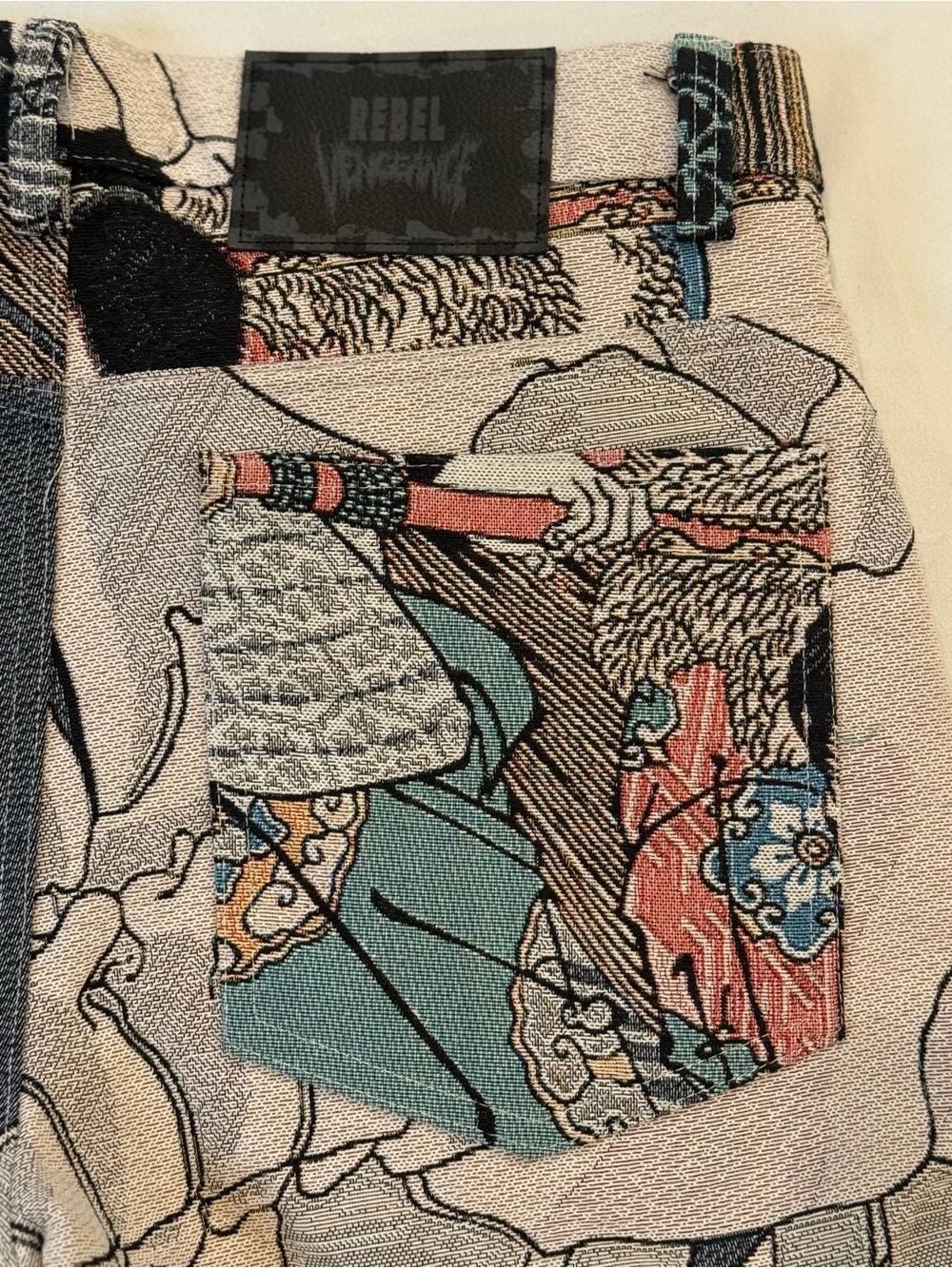 Ukiyo-e Samurai Tapestry Cargo Pants Sz 30 NWT Rebel Vengeance Y2K - Picture 13 of 16